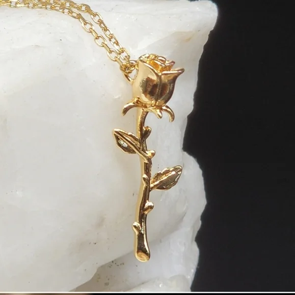 Minimalist Jewelry Dainty Rose pendant 14K Gold plated Hypoallergenic